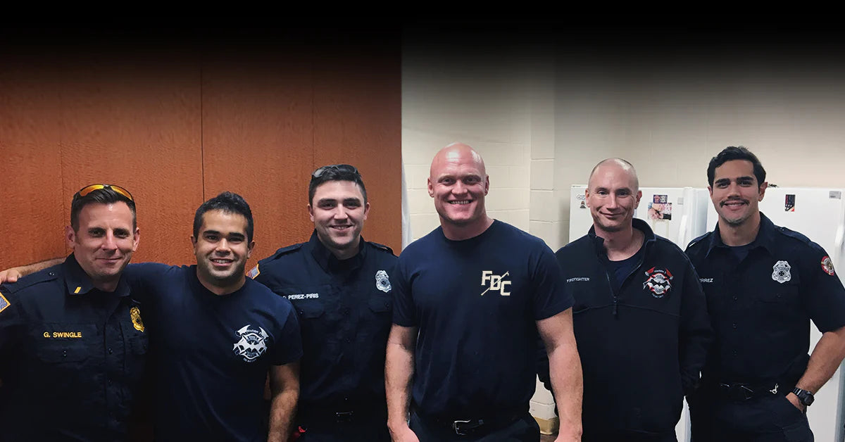 Image of Jason Patton of Fire Department Chronicles standing with fellow firefighters.