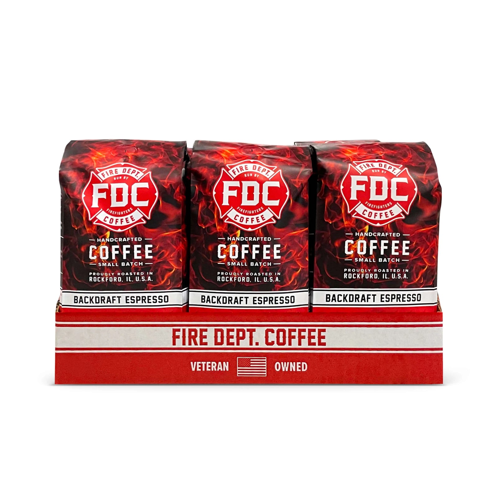 A five pound package of Fire Dept. Coffee's Backdraft Espresso Wholesale Coffee Roast.