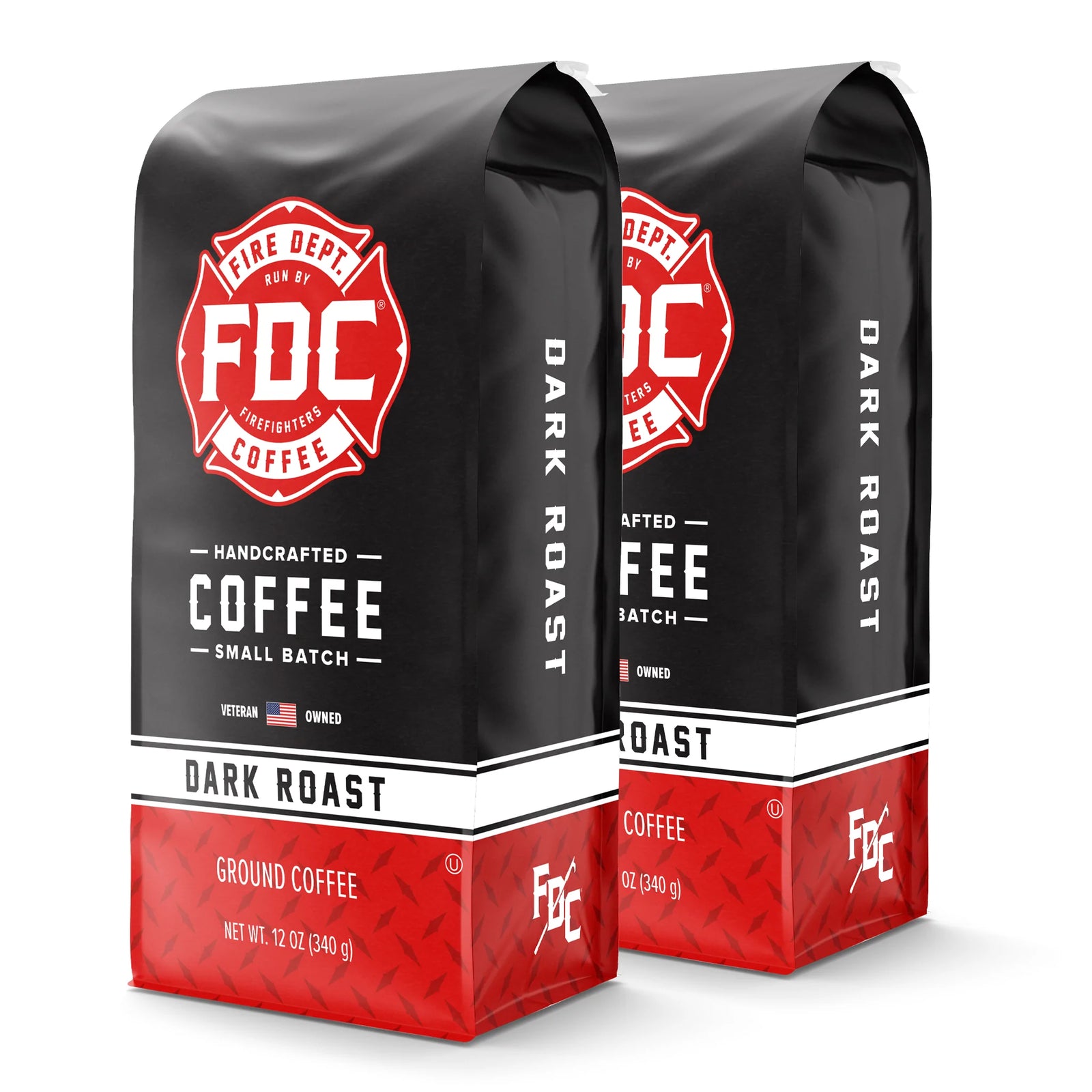 A 12 ounce package of Fire Department Coffee's Dark Roast.