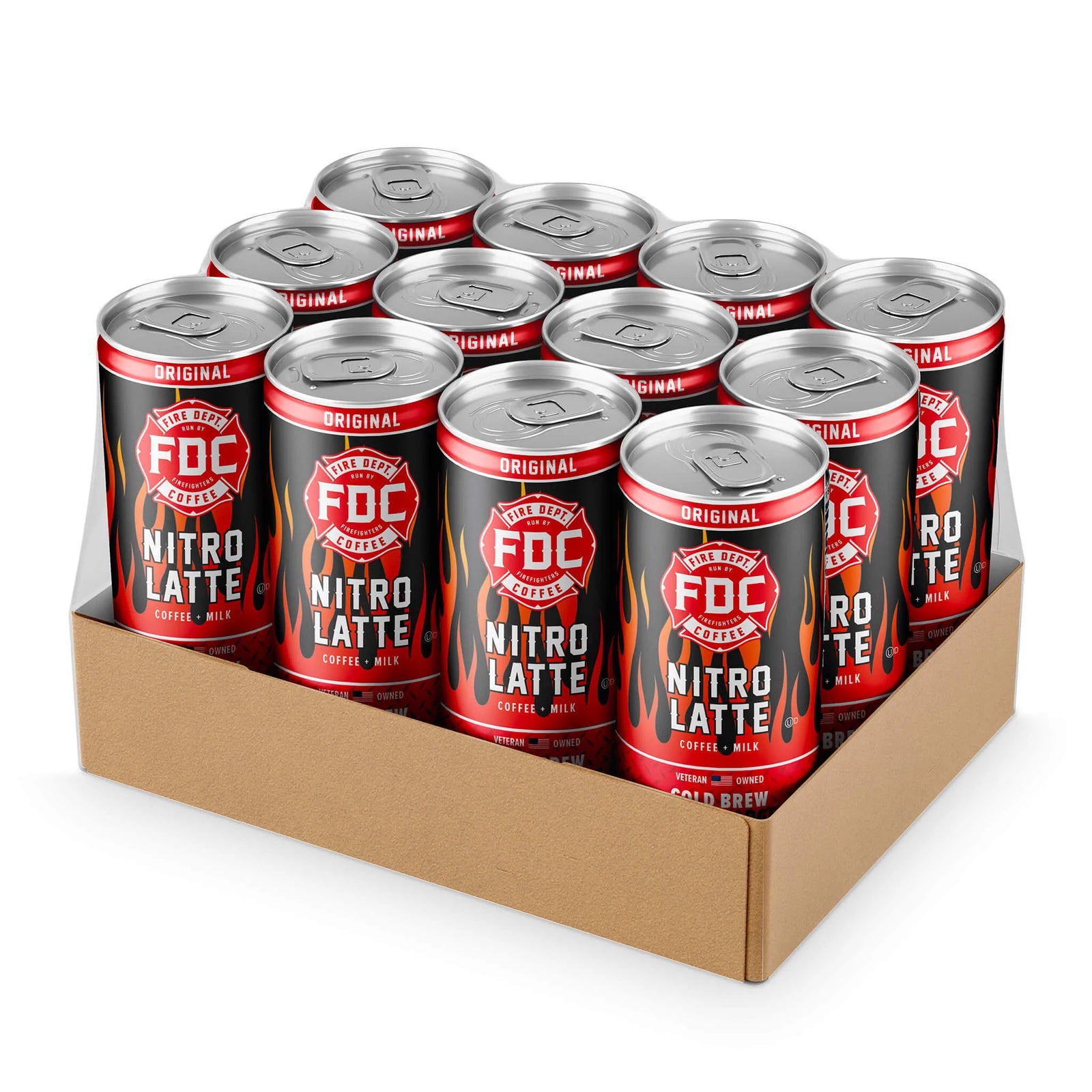 Single can of Nitro Charged Latte. Sold in cases of 12 or 24 cans from Fire Department Coffee. 