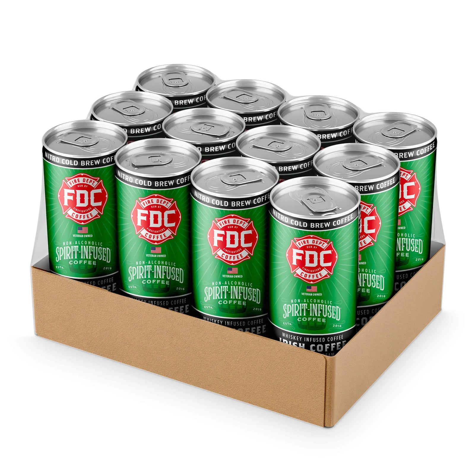 Single can of Spirit Infused Irish Whiskey Coffee - Nitro Irish Coffee. Sold in cases of 12 or 24 cans from Fire Department Coffee. 