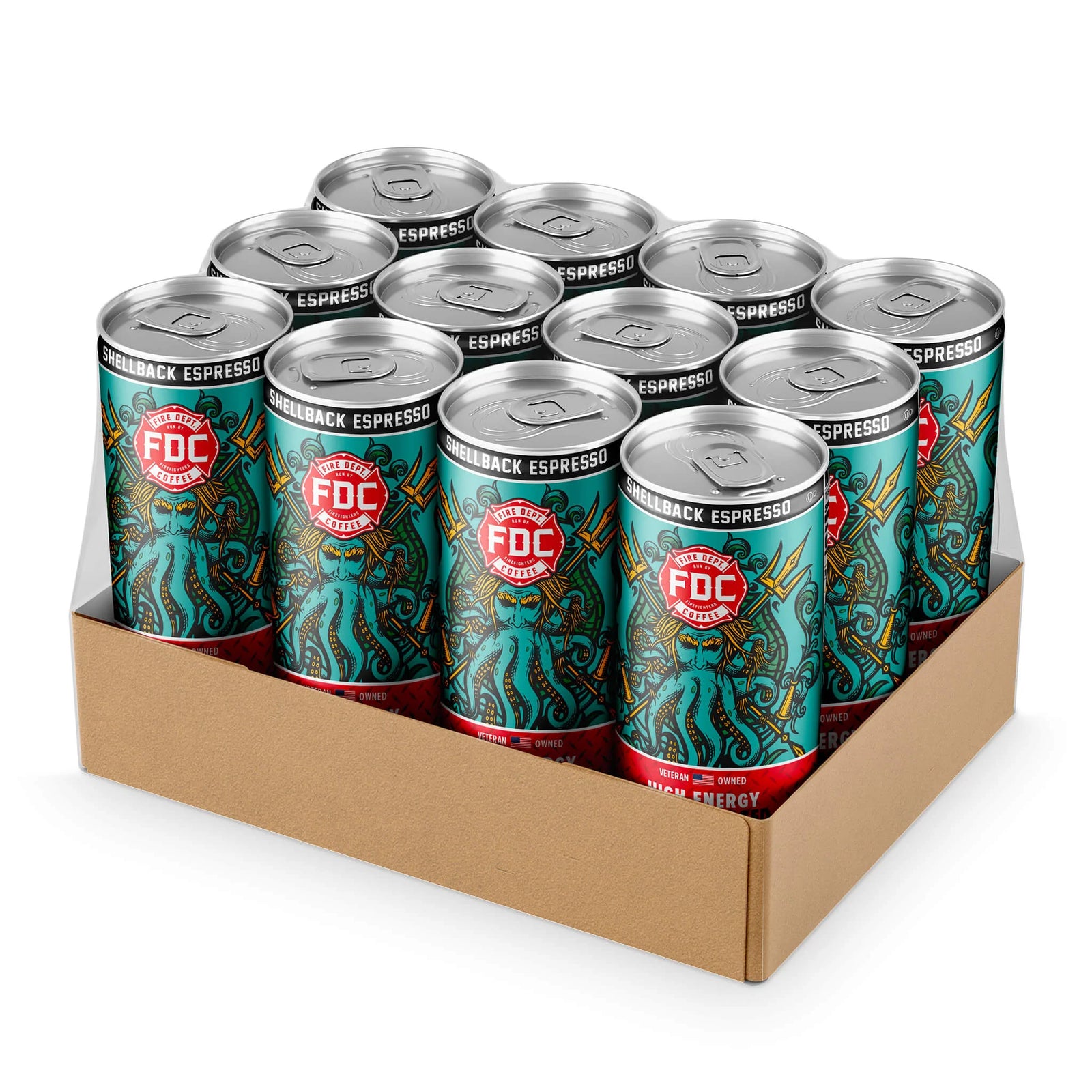 Single can of Nitro Charged Shellback Espresso. Sold in cases of 12 or 24 cans from Fire Department Coffee. 