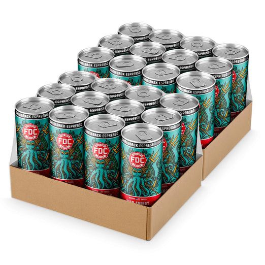 24, 8 ounce cans of Nitro Charged Shellback Espresso from Fire Department Coffee.