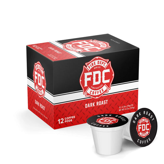 A 12 count box of Fire Department Coffee’s Dark Roast Coffee Pods