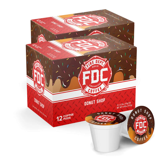Two 12 count boxes of Fire Department Coffee’s Donut Shop Coffee Pods