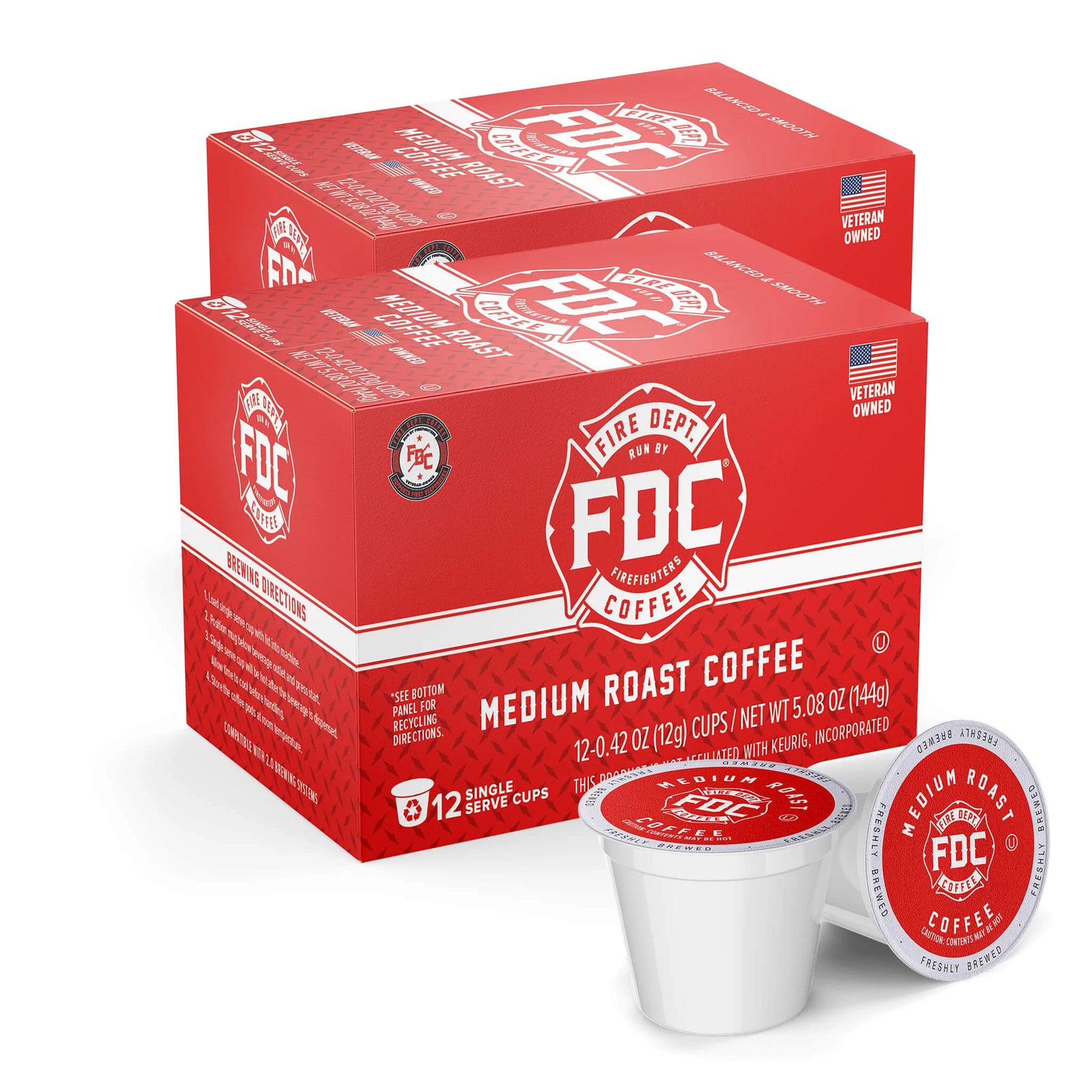 A box of 12 of Fire Department Coffee's Medium Roast Coffee Pods
