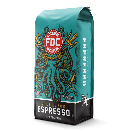 A 12-ounce package of Fire Department Coffee’s Shellback Espresso Roast.