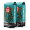 2 12-ounce packages of Fire Department Coffee's Shellback Espresso Roasts.
