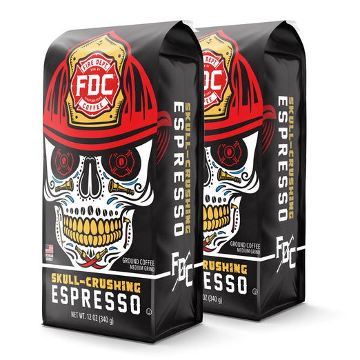 2 12-ounce packages of Fire Department Coffee’s Skull-Crushing Espresso Roasts.