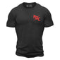 The front of a black first with the FDC pike pole logo on the chest in red.