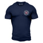 A navy blue shirt with the Fire Department Coffee Maltese Cross on the front
