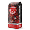 Fire Dept. Coffee's 12 ounce Backdraft Espresso package. A rectangular package with Fire Dept. Coffee's logo centered on a black field with fiery highlights.