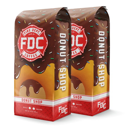 2 12-ounce packages of Fire Department Coffee’s Donut Shop Coffee Roast.