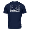 Back of navy shirt with large Fire Dept. Chronicles logo in white.