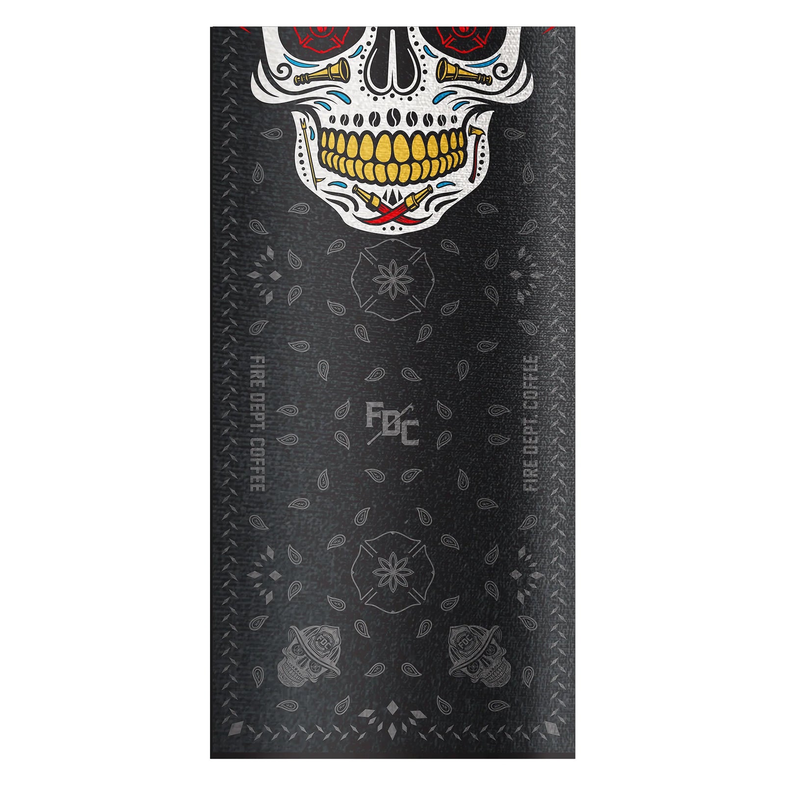 A Gaiter Mask featuring FDC's Dead Before Coffee Logo
