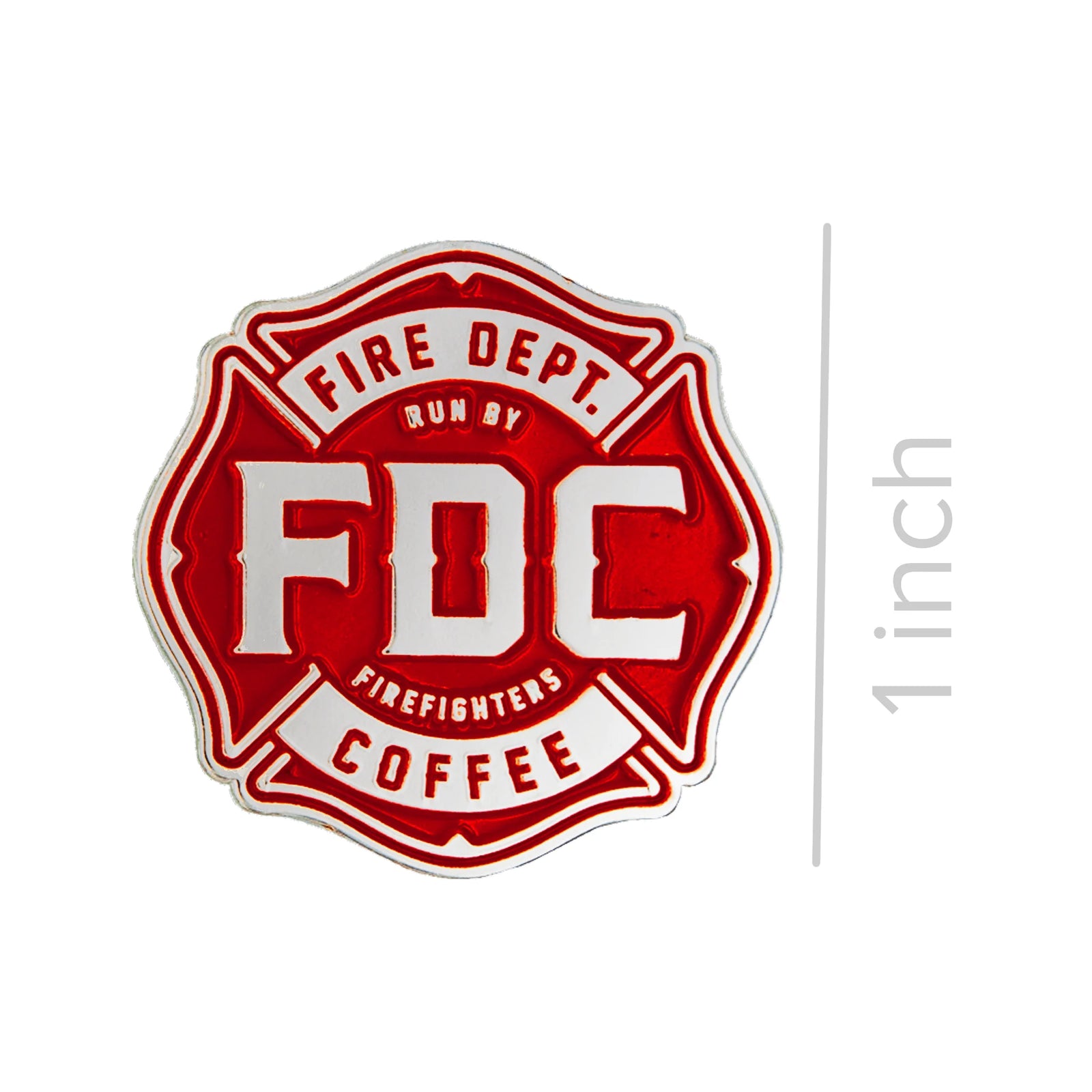 A Fire Department Coffee Red Maltese Cross pin.