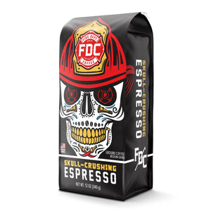 A 12-ounce package of Fire Department Coffee's Skull-Crushing Espresso Roast.