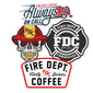 A collection of the stickers Fire Department Coffee sells.