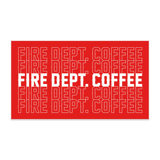 Fire Dept. Coffee in white text repeated across a red background