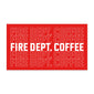 Fire Dept. Coffee in white text repeated across a red background
