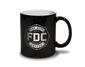 The cold version of FDC’s Flame Color Changing Mug. It is black with the maltese cross logo in white.