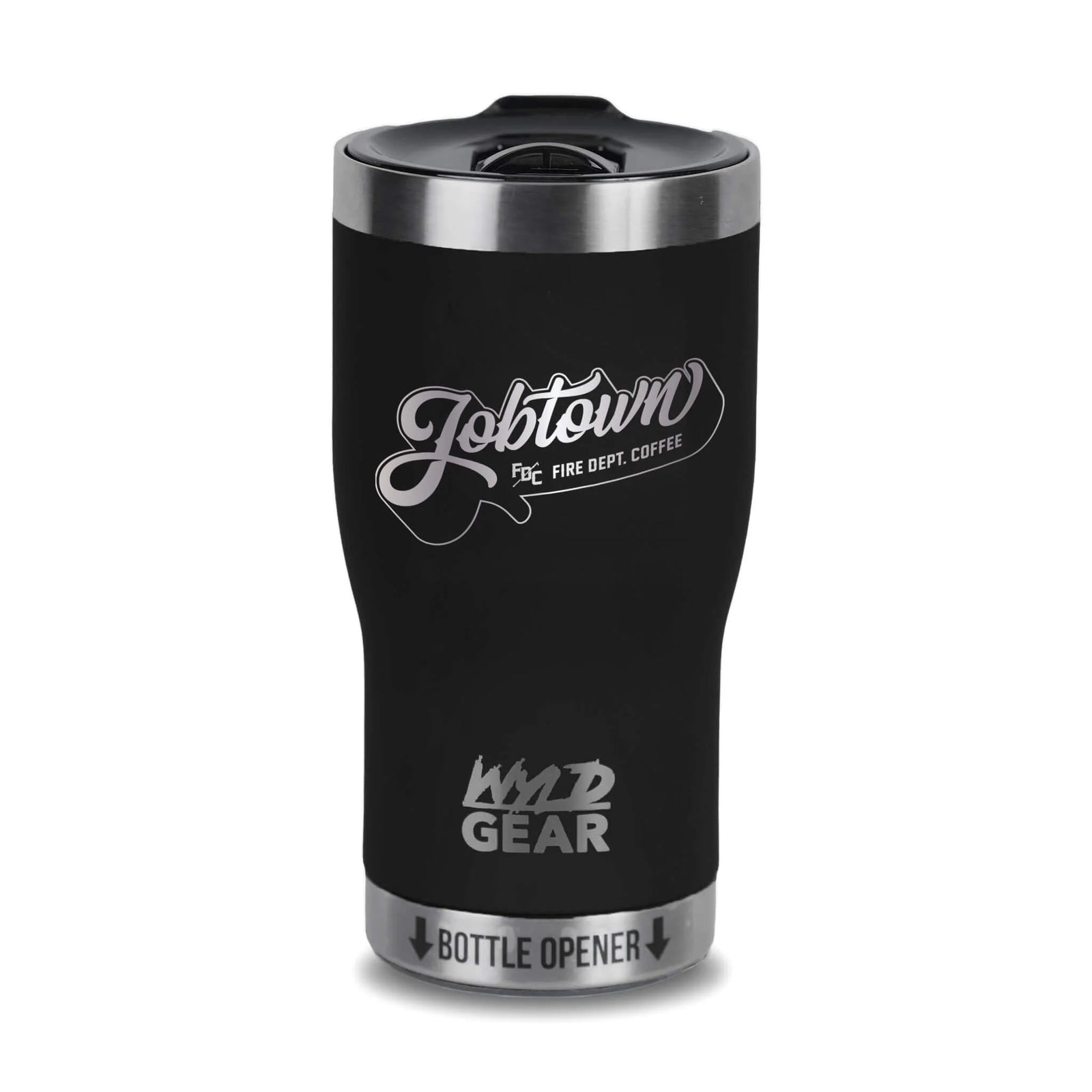 Black Jobtown 20oz tumbler front view