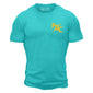 Teal t shirt with yellow FDC pike pole logo on the front chest.