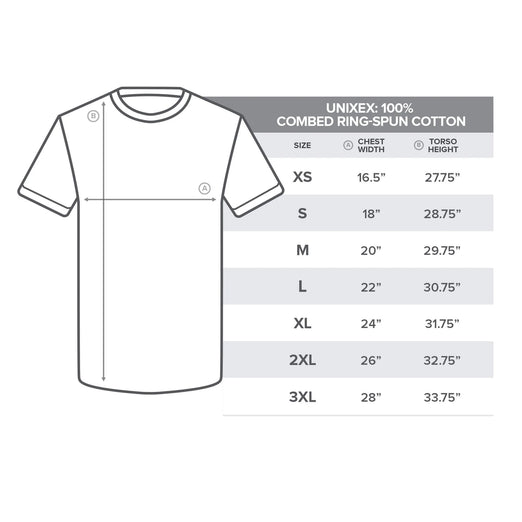 Sizing chart for Always on Call t-shirt
