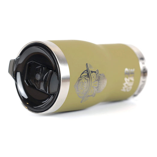 Top view of green skull tumbler with lid